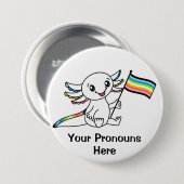 PRONOTIERT Niedliches Axolotl mit Queem Flag LGBTQ Button (Vorne & Hinten)
