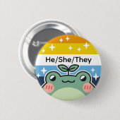 Pronoun AroAce Pride Flag Frog Button (Vorne & Hinten)