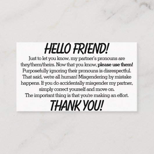 Pronoun Cards (Partner) Visitenkarte (Vorderseite)