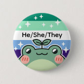 Pronoun Gay MLM Pride Flag Frosch Button (Vorderseite)