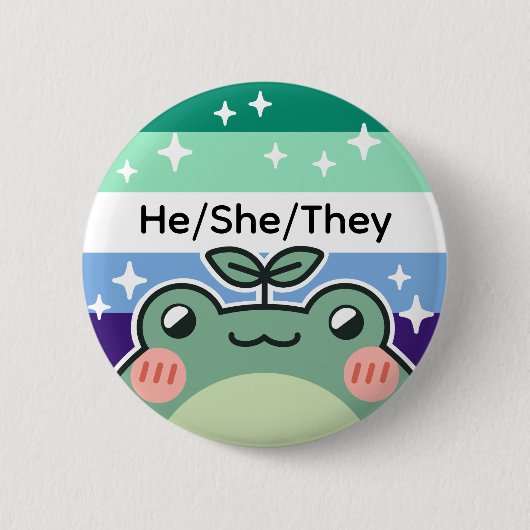 Pronoun Gay MLM Pride Flag Frosch Button (Vorderseite)