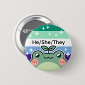 Pronoun Gay MLM Pride Flag Frosch Button (Vorne & Hinten)