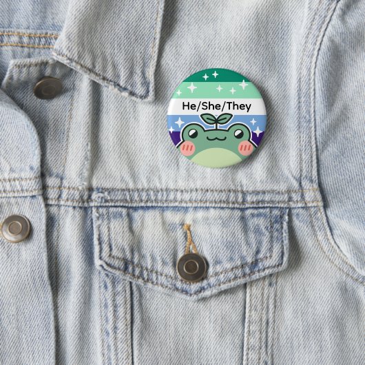 Pronoun Gay MLM Pride Flag Frosch Button (Beispiel)