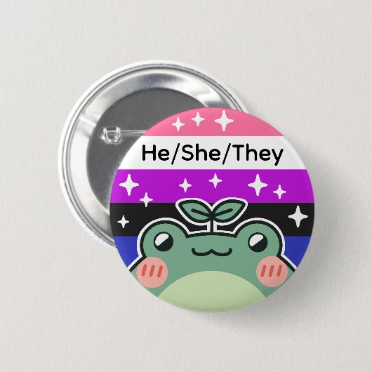 Pronoun Genderfluid-Flag-Fahne Button (Vorne & Hinten)
