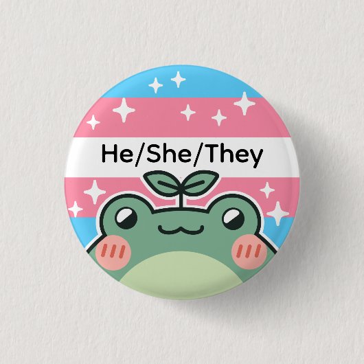 Pronoun Transgender-Flag-Frosch Button (Vorderseite)