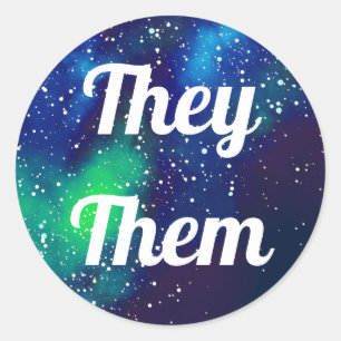 Pronouns Anpassbare Galaxie Runder Aufkleber