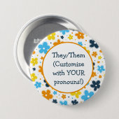 Pronouns AroAce Pride Blume Doodle LGBTQ+ Button (Vorne & Hinten)