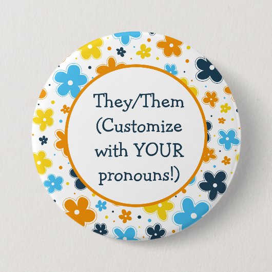 Pronouns AroAce Pride Blume Doodle LGBTQ+ Button (Vorderseite)