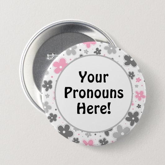 PRONOUNS! Demigirl Pride Blume Doodle Pink Button (Vorne & Hinten)