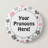 PRONOUNS! Demigirl Pride Blume Doodle Pink Button (Vorderseite)