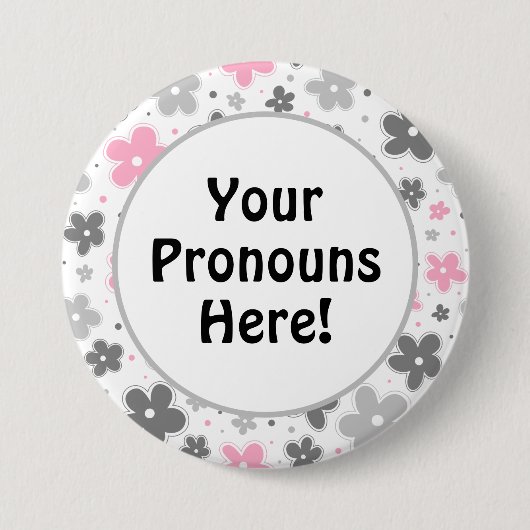 PRONOUNS! Demigirl Pride Blume Doodle Pink Button (Vorderseite)