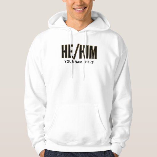 Pronouns Er Ihn Schwarz und Gold Hoodie (Vorderseite)