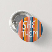 Pronouns farbenfrohe Handschrift Streifen Button (Vorne & Hinten)