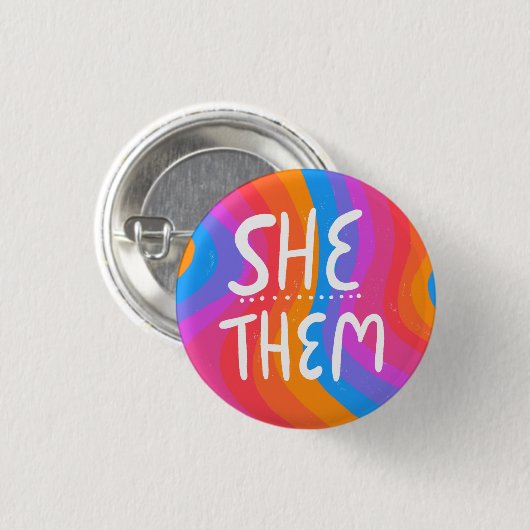 Pronouns farbenfrohe Handschrift Streifen Button (Vorne & Hinten)