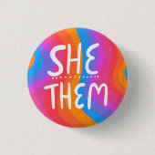 Pronouns farbenfrohe Handschrift Streifen Button (Vorderseite)