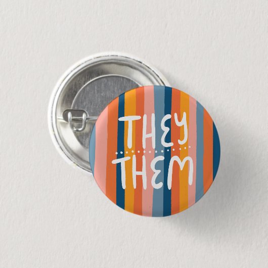 Pronouns farbenfrohe Handschrift Streifen Button (Vorne & Hinten)