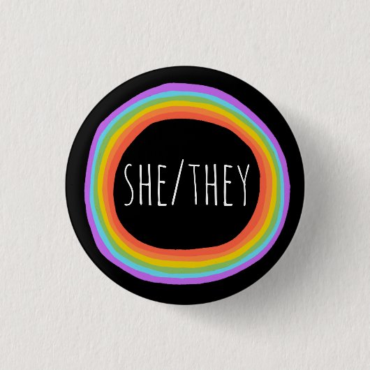 Pronouns farbenfrohe Rainbow Circle Black Button (Vorderseite)