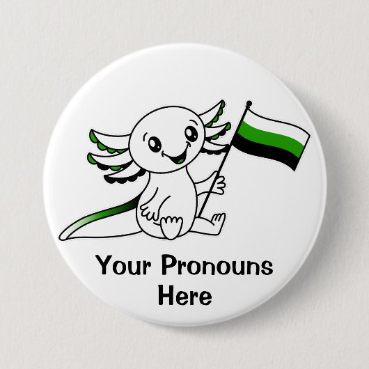 PRONOUNS Niedlicher Axolotl + Neutrois Pride Flag Button (Vorderseite)