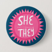 Pronouns Pink Sun Pride Handschrift Button (Vorderseite)