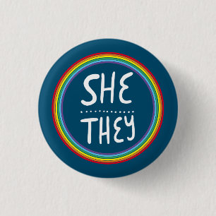 Pronouns Rainbow Handlettered Minimal Button