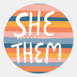 Pronouns Stripes Handschrift Blatt Runder Aufkleber