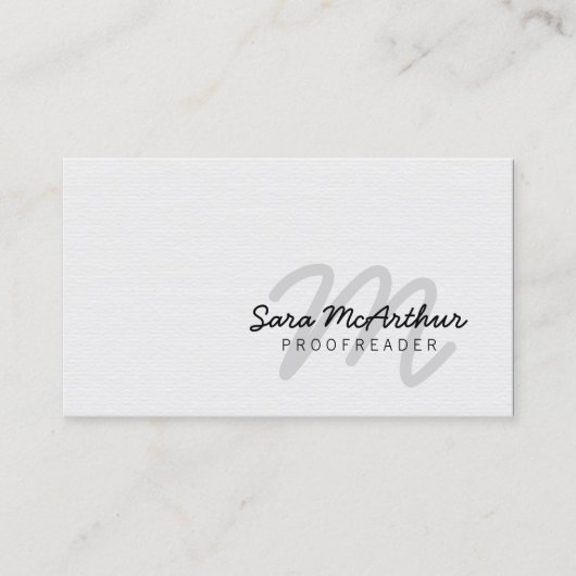 Proofreader Print Publishing Cursive Monogram Visitenkarte (Vorderseite)