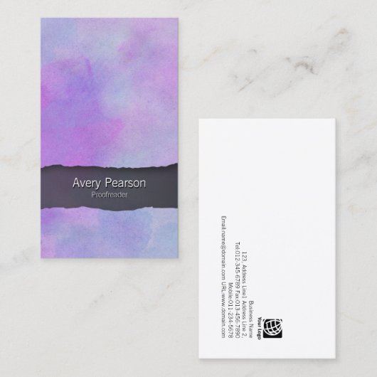 Proofreader PrintPublishing Lila Wasserfarbentzug Visitenkarte (Vorne/Hinten)