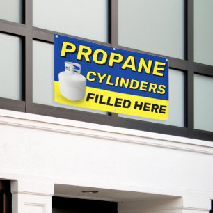 Propanglasflaschen hier befüllt Werbung Banner