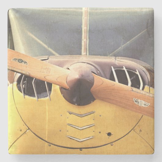 Propellerflugzeug-Gelbe Flugzeuge Steinuntersetzer (Vorderseite)