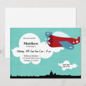 Propellor Flugzeug Geburtstag Thema (Blau) Einladung (Vorne/Hinten)