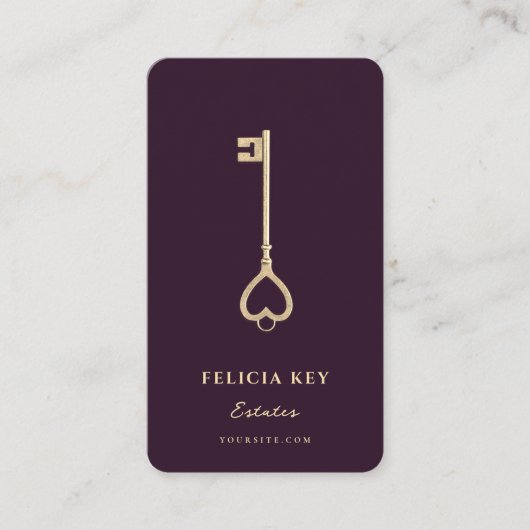 Property Manager Luxus Lila Gold Key Realtor Visitenkarte (Vorderseite)