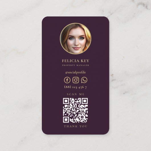 Property Manager Luxus Lila Gold Key Realtor Visitenkarte (Rückseite)