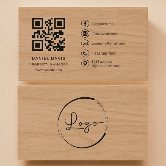 Property Manager Wood Professional QR Code Visitenkarte
