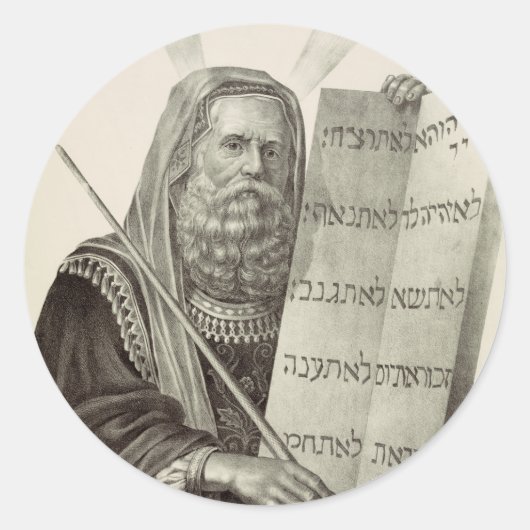 Prophet Mose mit den Tabletten des Gesetzes Runder Aufkleber (Vorderseite)