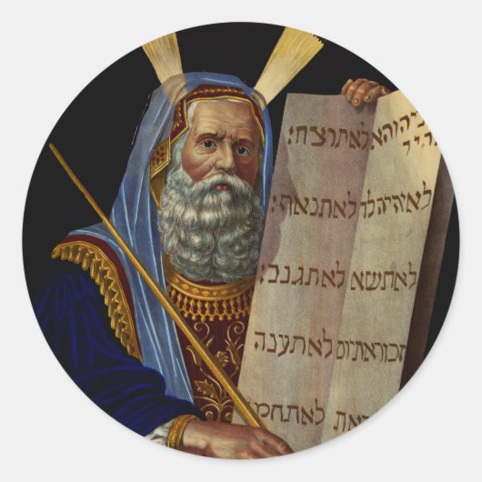 Prophet Mose mit den Tabletten des Gesetzes Runder Aufkleber (Vorderseite)