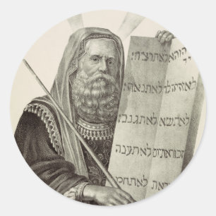 Prophet Moses mit den Gesetzestafeln Runder Aufkleber