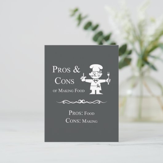 Pros & Cons der Lebensmittelherstellung Postkarte (Stehend Vorderseite)