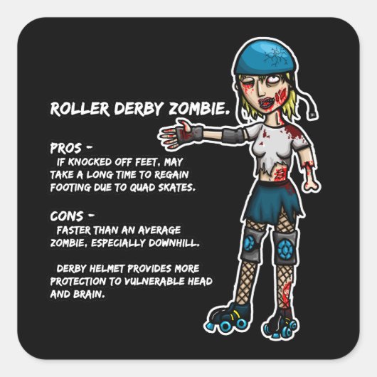 Pros und Cons Roller Derby Zombie Quadratischer Aufkleber (Vorderseite)