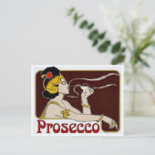 Prosecco, Frau nippt Postkarte (Stehend Vorderseite)