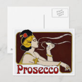 Prosecco, Frau nippt Postkarte (Vorne/Hinten)