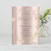 Prosecco Petals Wildflowers Rose Gold Einladung (Stehend Vorderseite)