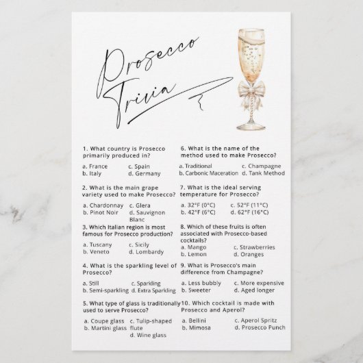 Prosecco Trivia Brautparty (Vorderseite)