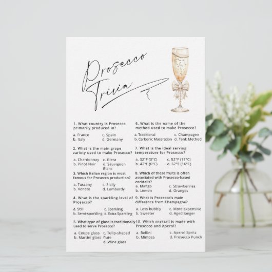 Prosecco Trivia Brautparty (Stehend Vorderseite)