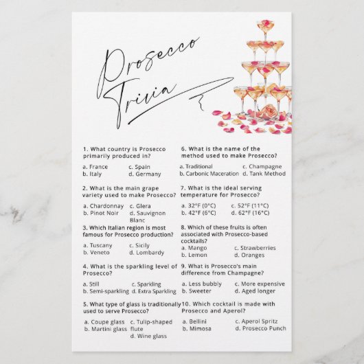 Prosecco Trivia Fuchsia Petals Brautparty (Vorderseite)