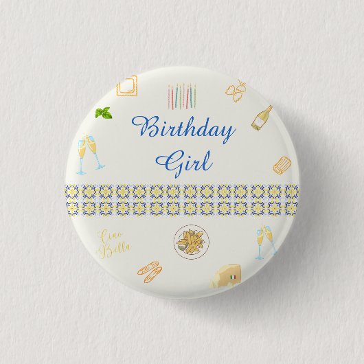 Prosecco- und Pasta-Geburtstag Button (Vorderseite)