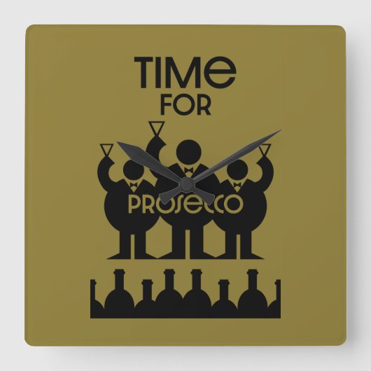 Prosecco Weintrinker Quadratische Wanduhr (Vorderseite)