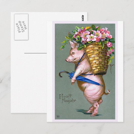 "Prosit Neujahr" Vintag Postkarte (Vorne/Hinten)