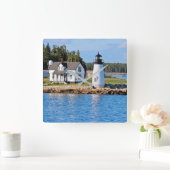 Prospect Harbour Lighthouse, Maine Postcard Quadratische Wanduhr (Zuhause)