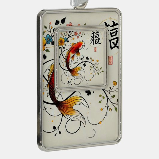 Prosperity Koi Per Ornament Rahmen-Ornament Silber (Rechts)
