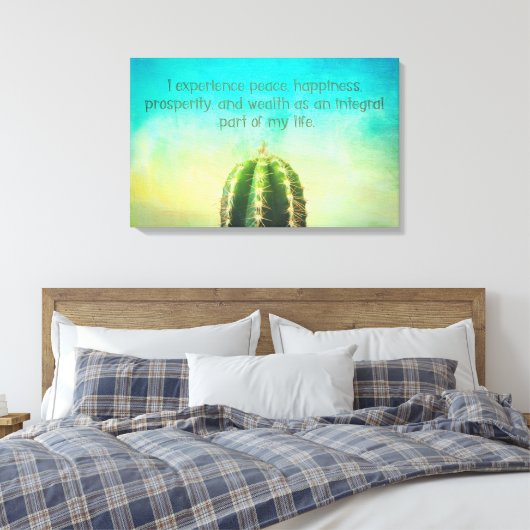 Prosperity Mantra Cactus Canvas Print Leinwanddruck (Insitu (Schlafzimmer))
